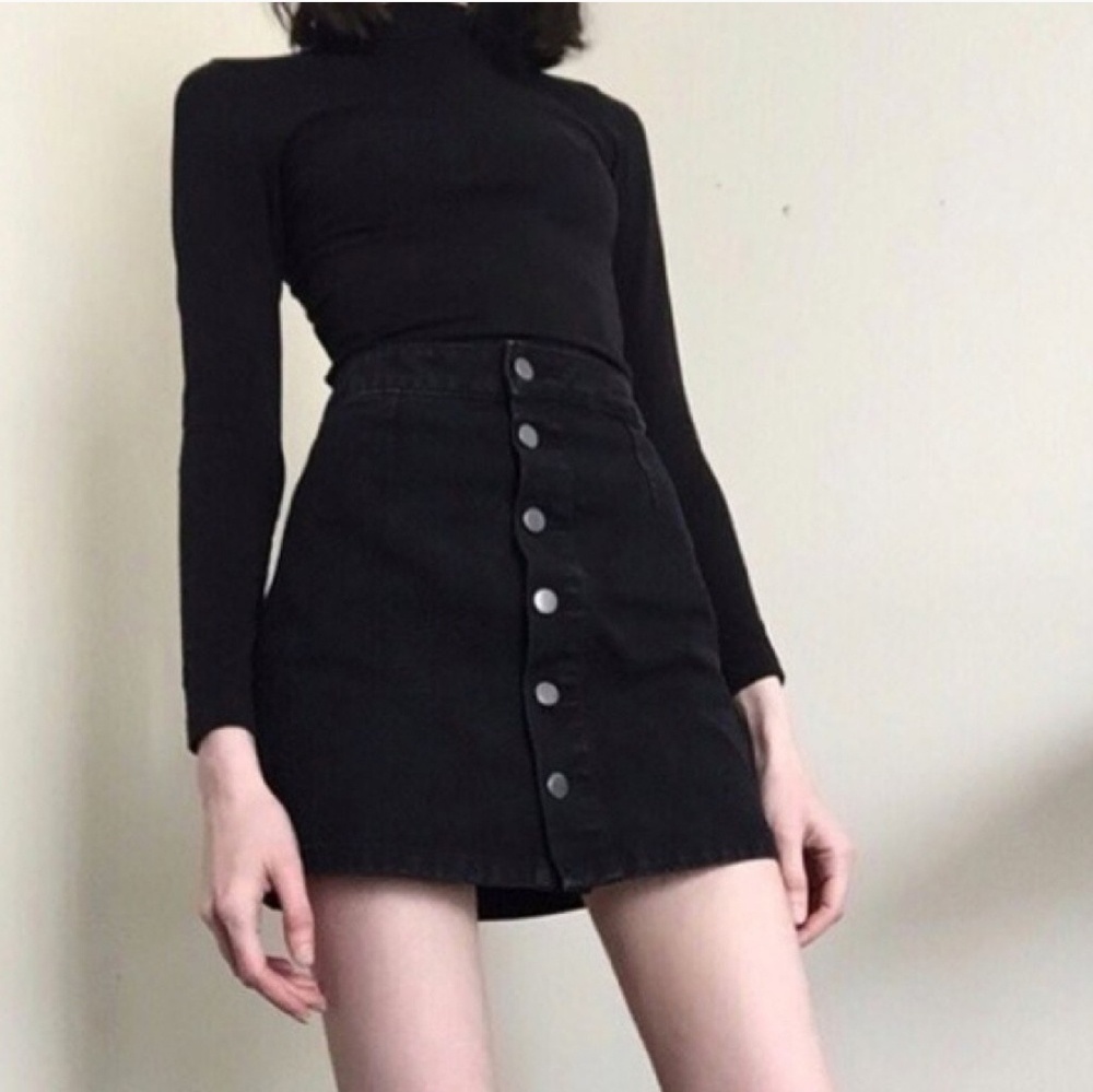 Black Denim Button Up Skirt